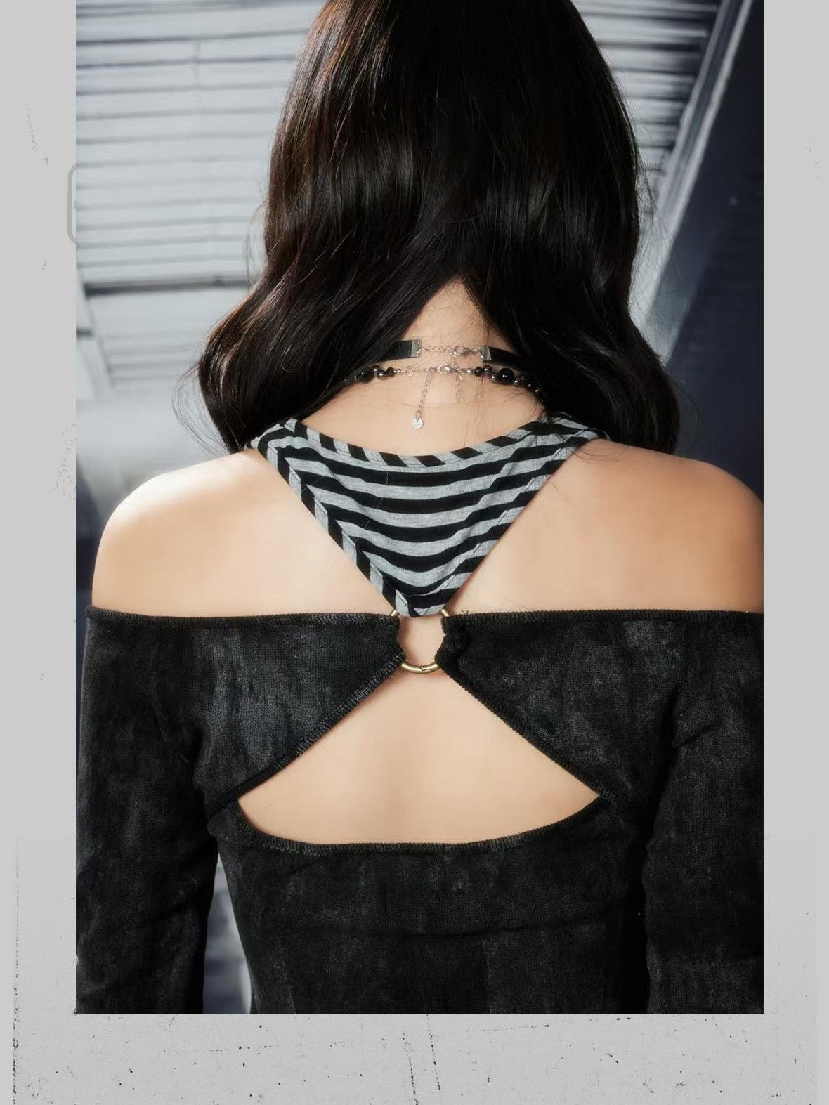 ALL iN plan Striped Heart Letter Print Faux Layered Slim Fit Women&