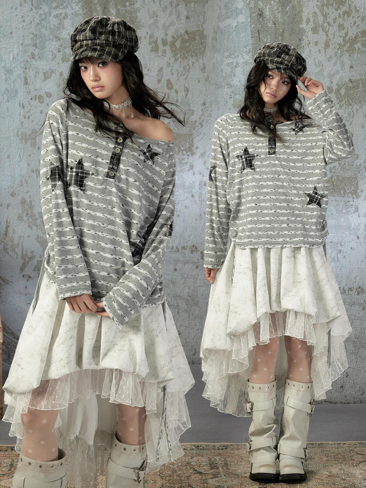 ALL iN plan Striped One Shoulder Loose Straight Women&