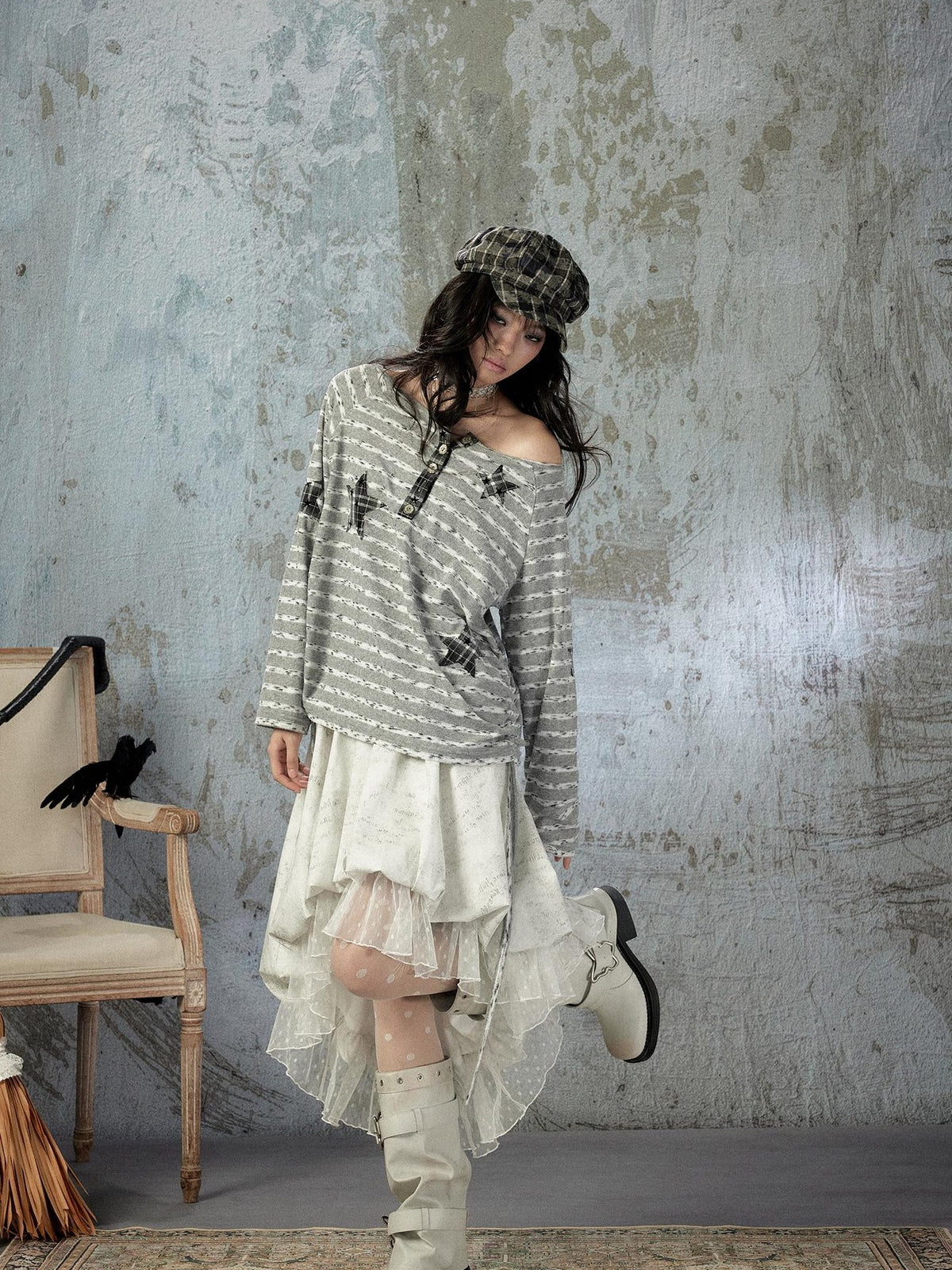 ALL iN plan Striped One Shoulder Loose Straight Women&