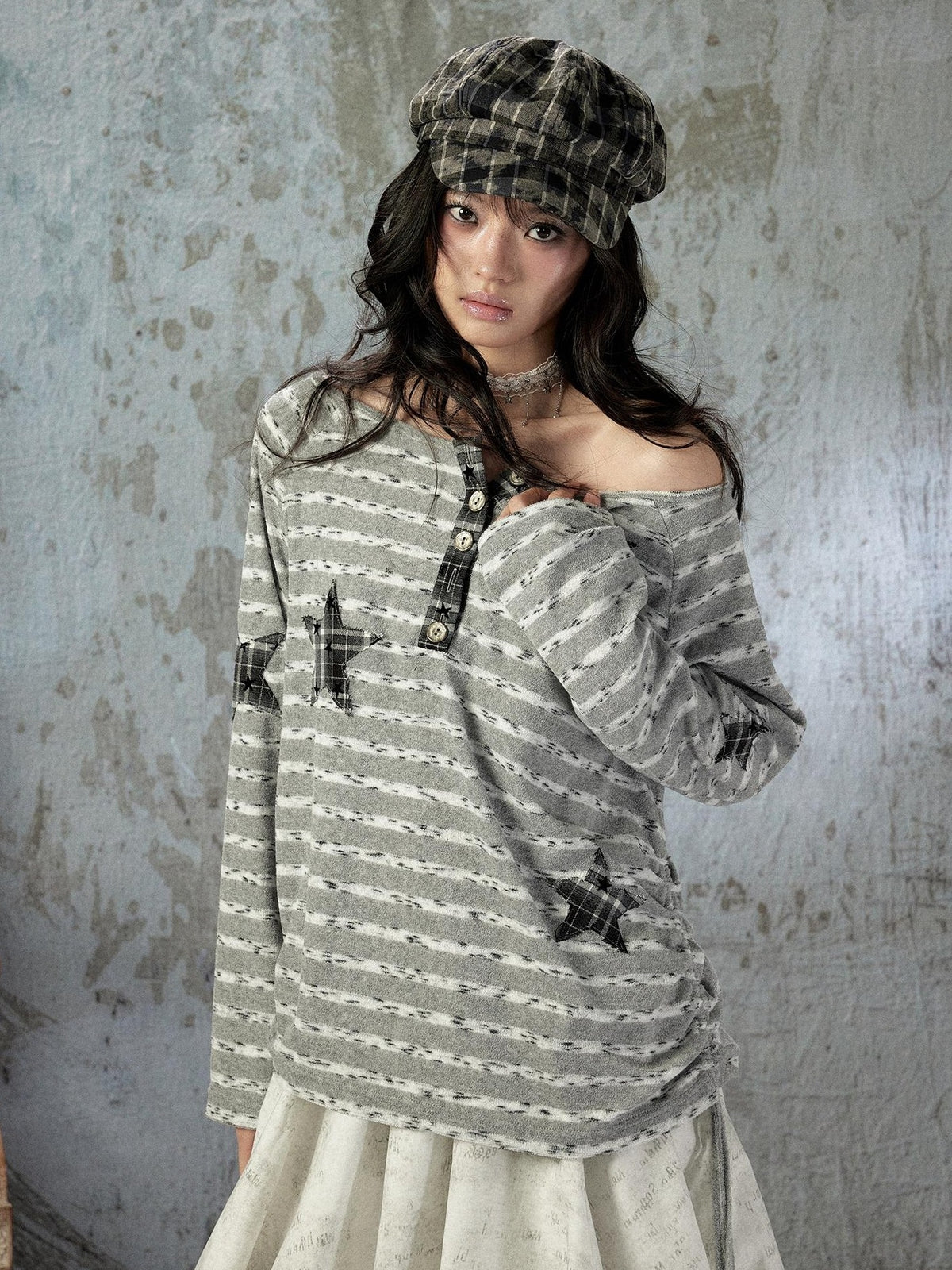 ALL iN plan Striped One Shoulder Loose Straight Women&