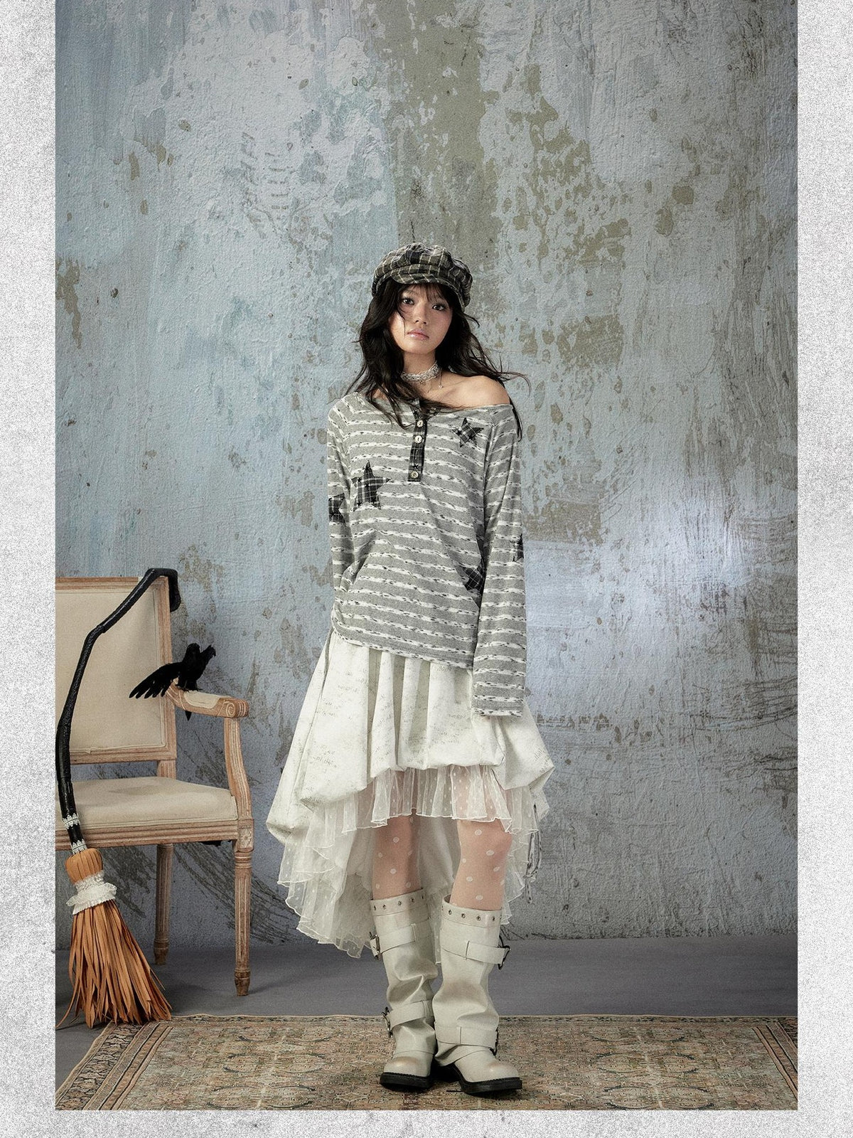 ALL iN plan Striped One Shoulder Loose Straight Women&