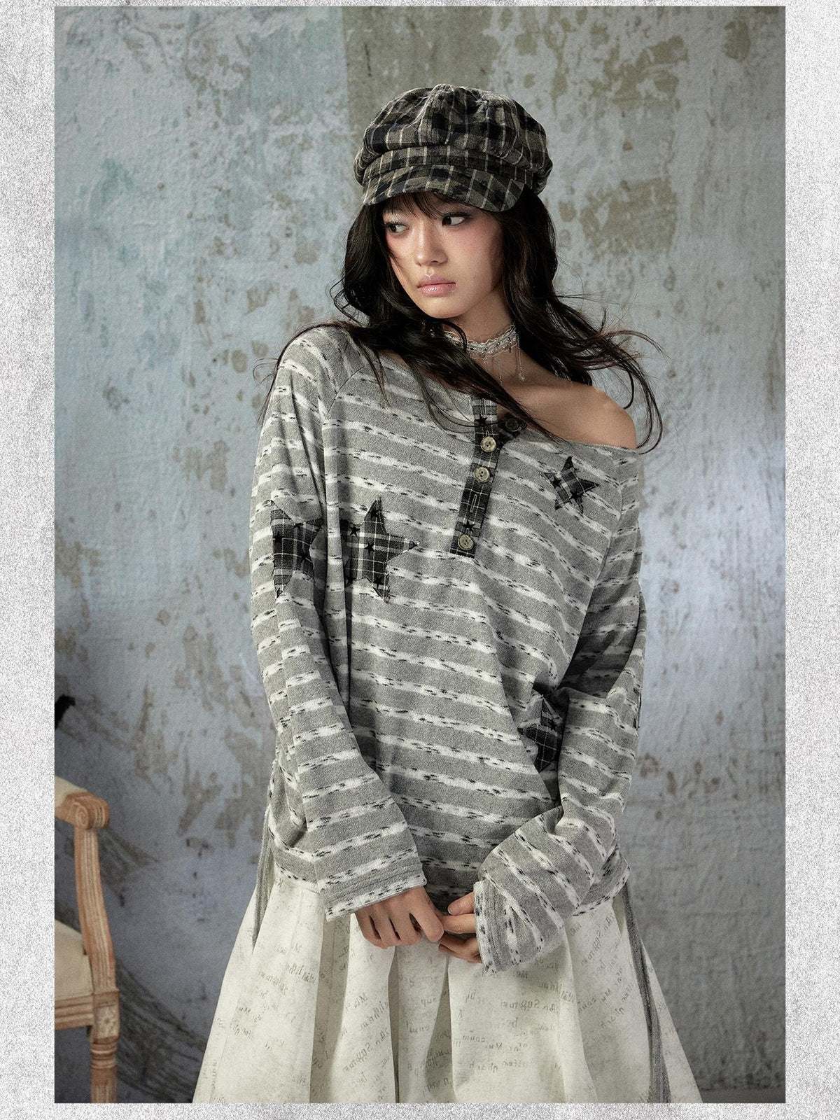 ALL iN plan Striped One Shoulder Loose Straight Women&