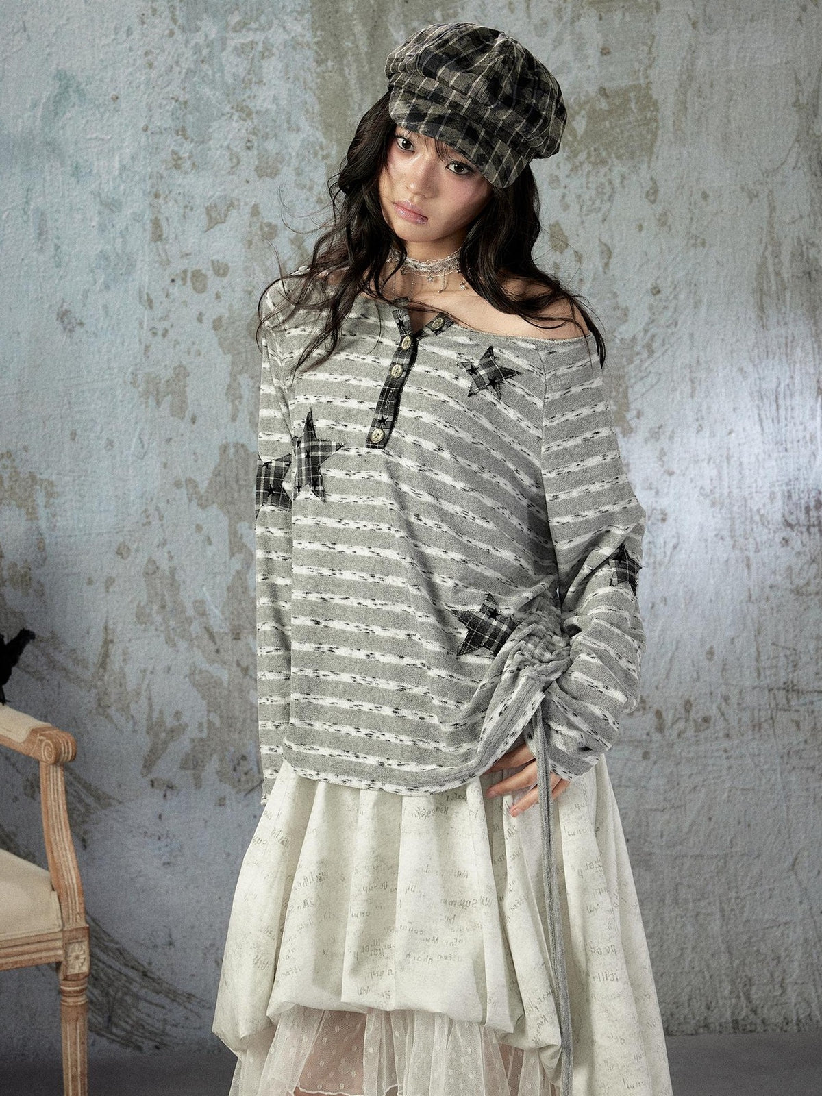 ALL iN plan Striped One Shoulder Loose Straight Women&
