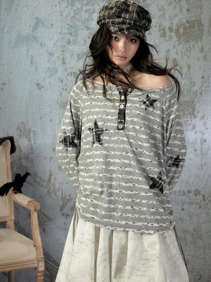 ALL iN plan Striped One Shoulder Loose Straight Women&