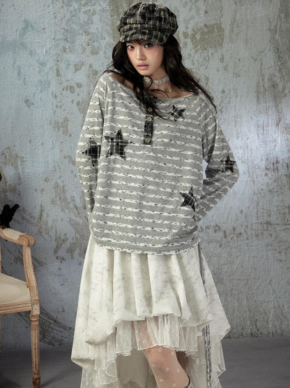 ALL iN plan Striped One Shoulder Loose Straight Women&