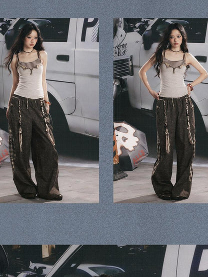 ALL iN plan Striped Retro Faux Waist Cinched U Neck Women&