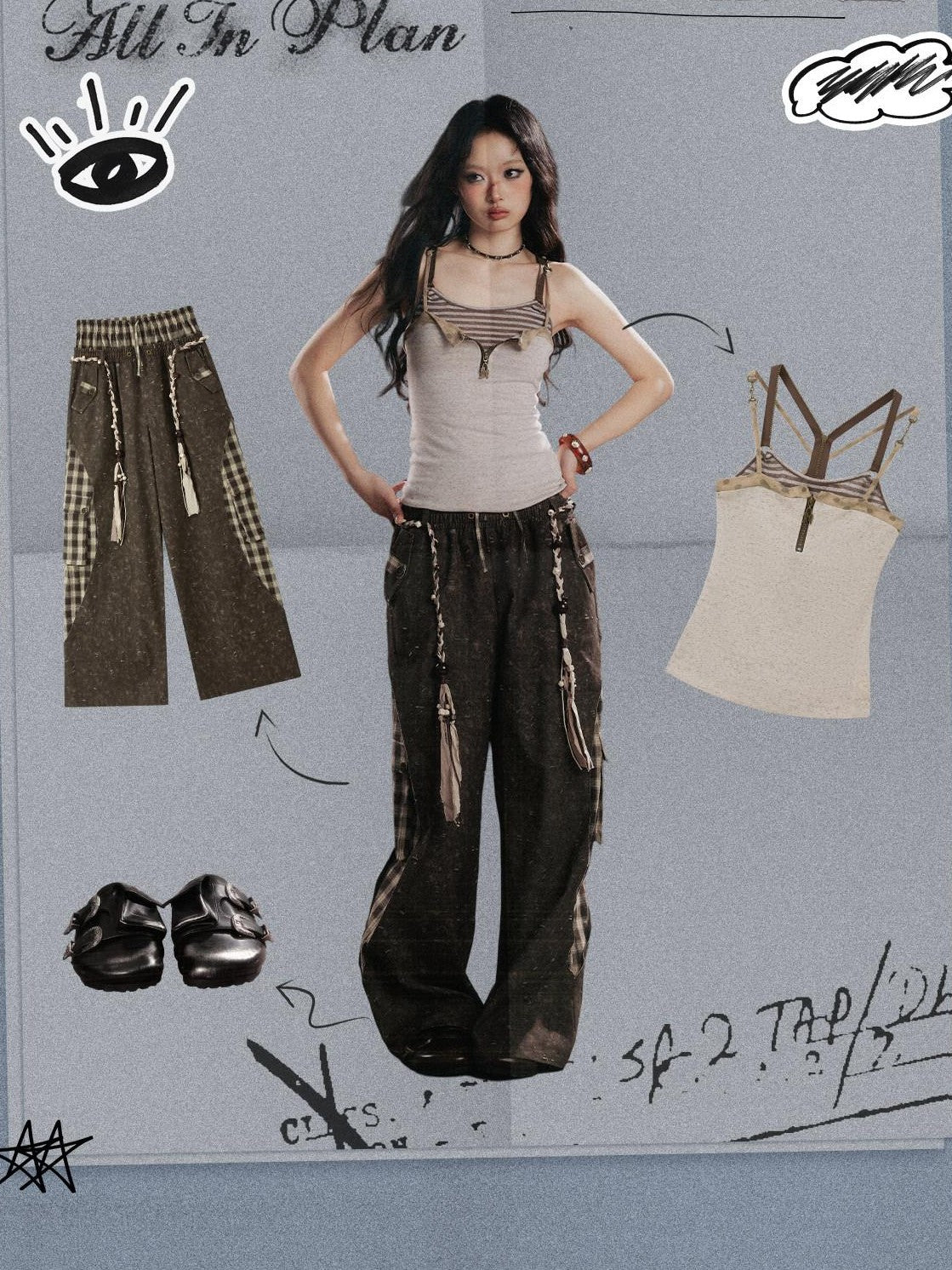 ALL iN plan Striped Retro Faux Waist Cinched U Neck Women&