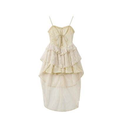 ALL iN plan Sweet Ivory Slim Cami Round Neck Puff Skirt Casual Slip Mini Dresses