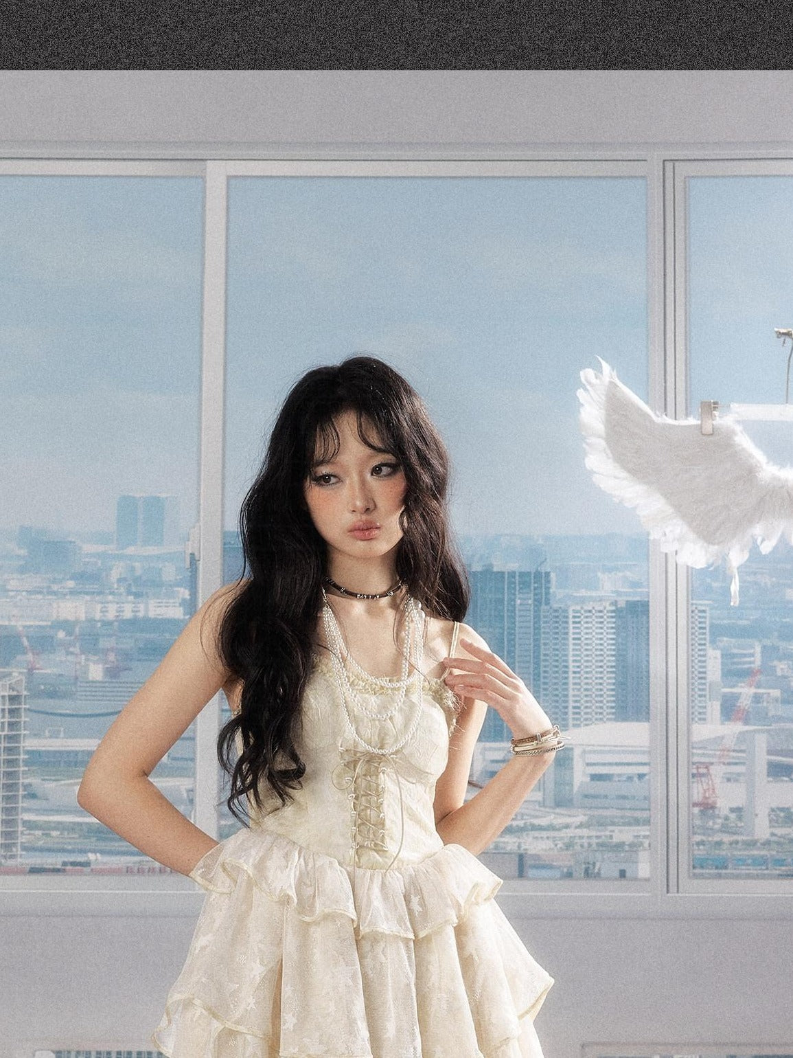 ALL iN plan Sweet Ivory Slim Cami Round Neck Puff Skirt Casual Slip Mini Dresses
