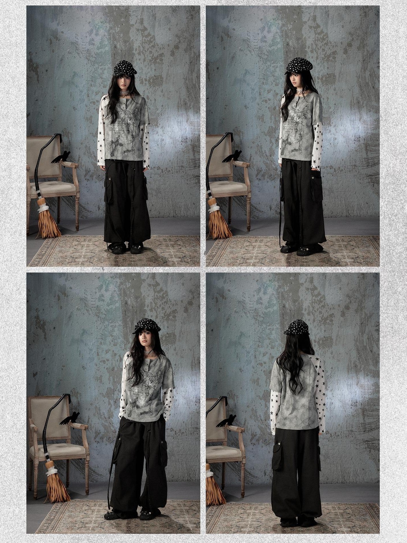 ALL iN plan Tie Dye Printed Raglan Faux Layered Women&