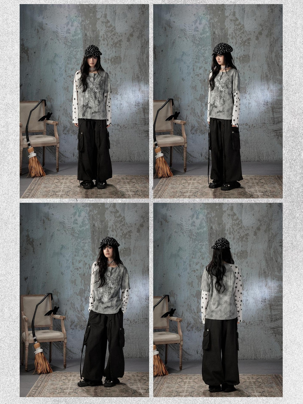 ALL iN plan Tie Dye Printed Raglan Faux Layered Women&