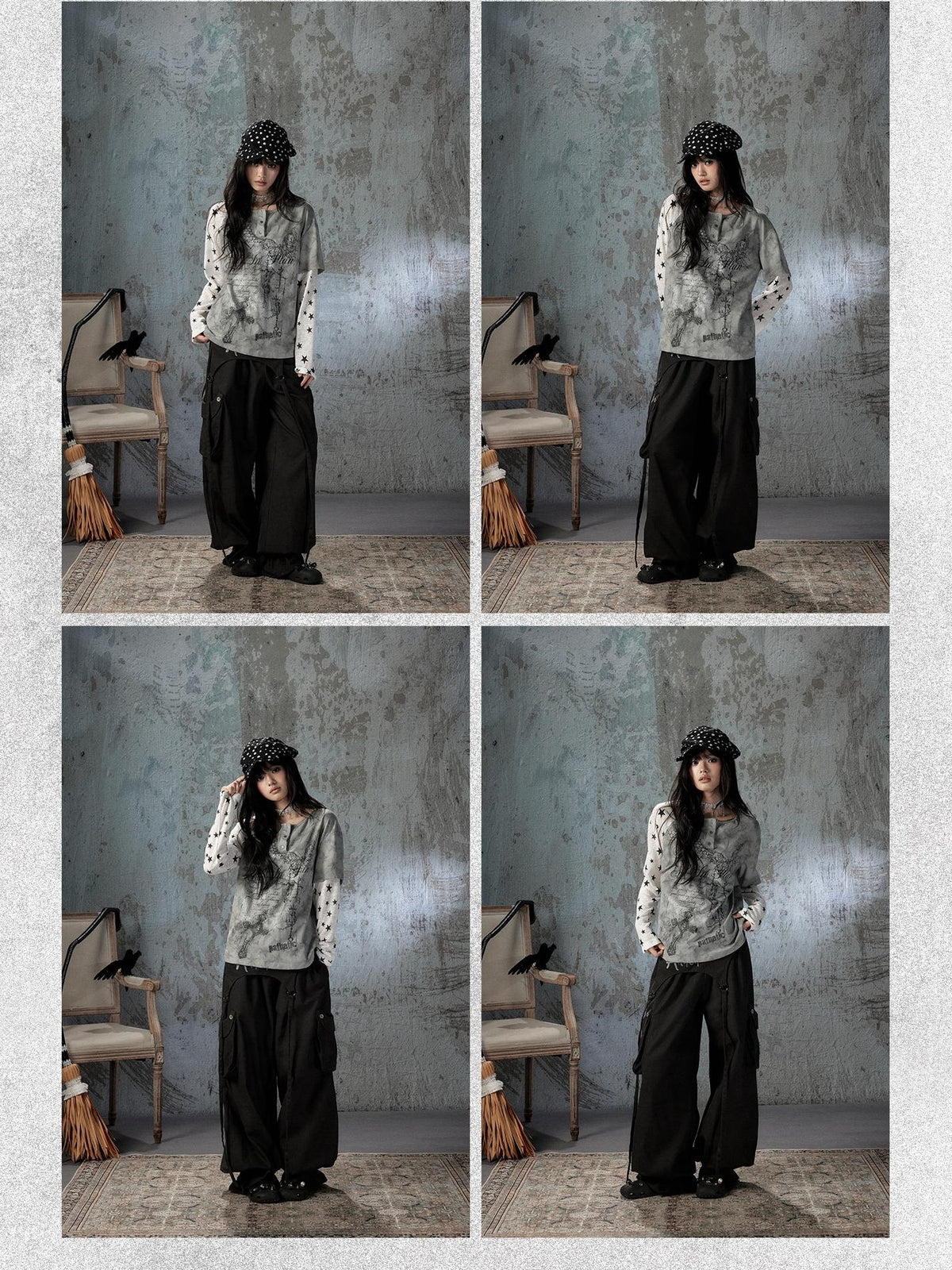 ALL iN plan Tie Dye Printed Raglan Faux Layered Women&