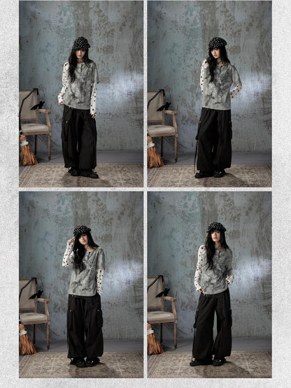 ALL iN plan Tie Dye Printed Raglan Faux Layered Women&