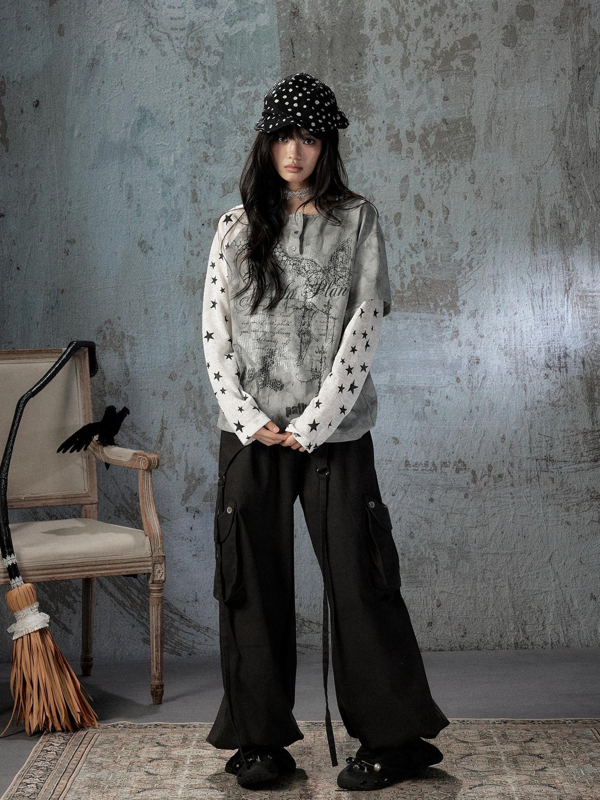 ALL iN plan Tie Dye Printed Raglan Faux Layered Women&