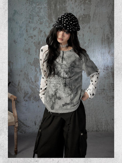 ALL iN plan Tie Dye Printed Raglan Faux Layered Women&