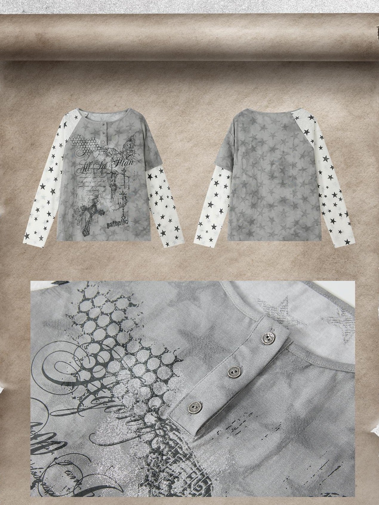 ALL iN plan Tie Dye Printed Raglan Faux Layered Women&