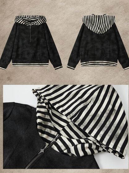 ALL iN plan Tie Dye Striped Half Zipper Loose Women&