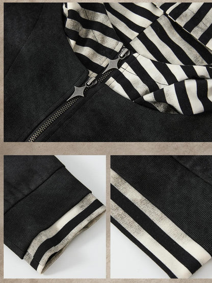 ALL iN plan Tie Dye Striped Half Zipper Loose Women&