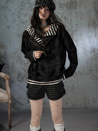 ALL iN plan Tie Dye Striped Half Zipper Loose Women&