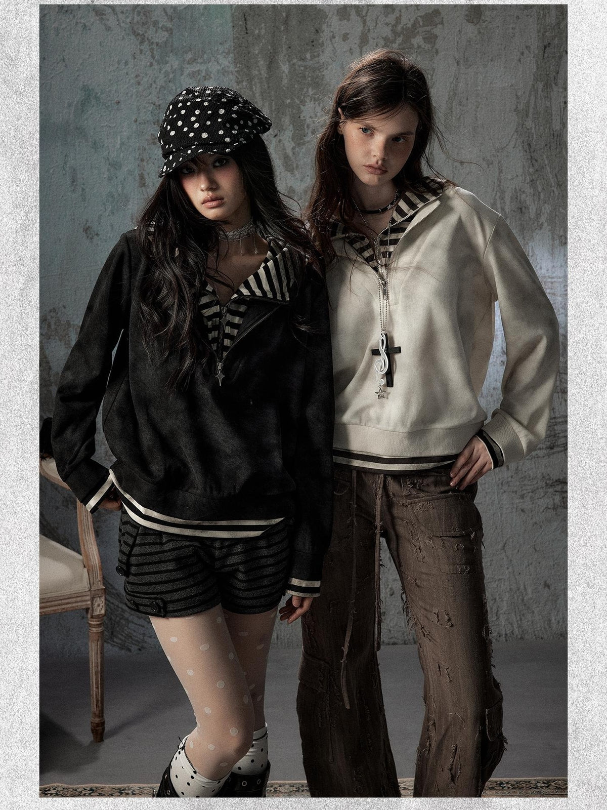 ALL iN plan Tie Dye Striped Half Zipper Loose Women&