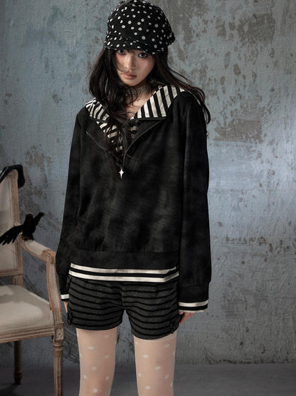 ALL iN plan Tie Dye Striped Half Zipper Loose Women&