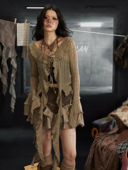 Underground Rock Musician Knit Cardigan V Neck T Shirt Long Sleeve