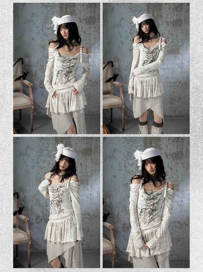 ALL iN plan Vintage Adjustable Off Shoulder Asymmetrical Women&
