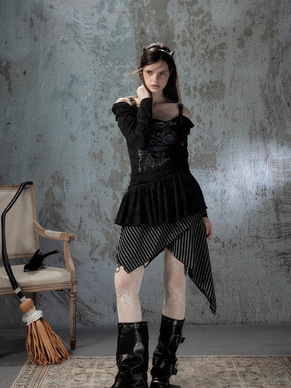 ALL iN plan Vintage Adjustable Off Shoulder Asymmetrical Women&