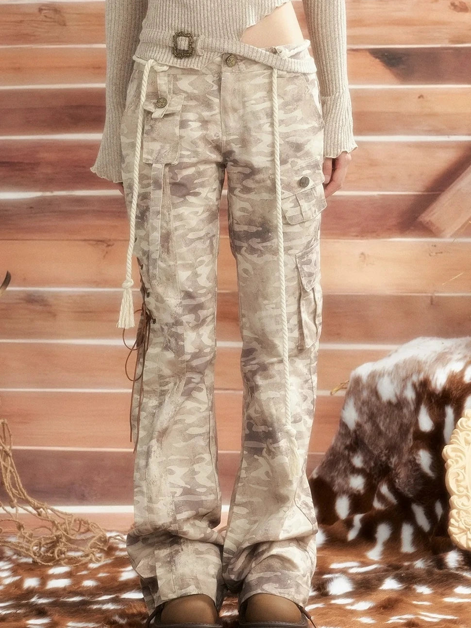 ALL iN plan Vintage Camo Cargo Flare Pants Pants