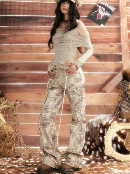 ALL iN plan Vintage Camo Cargo Flare Pants Pants