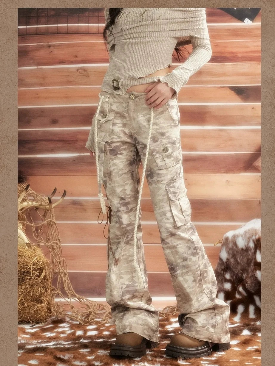 ALL iN plan Vintage Camo Cargo Flare Pants Pants