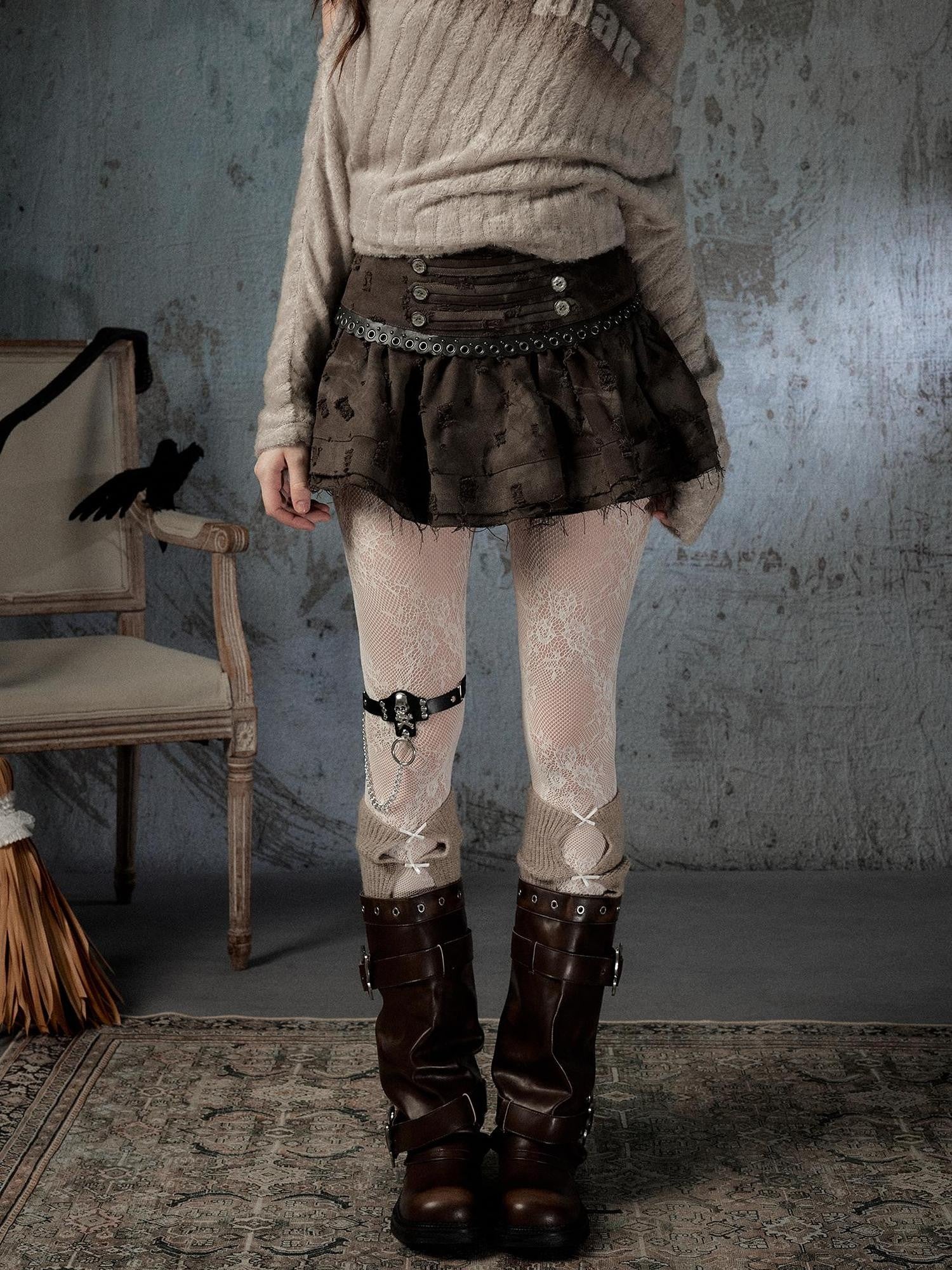 ALL iN plan Vintage Distressed Ruffle A Line Women&