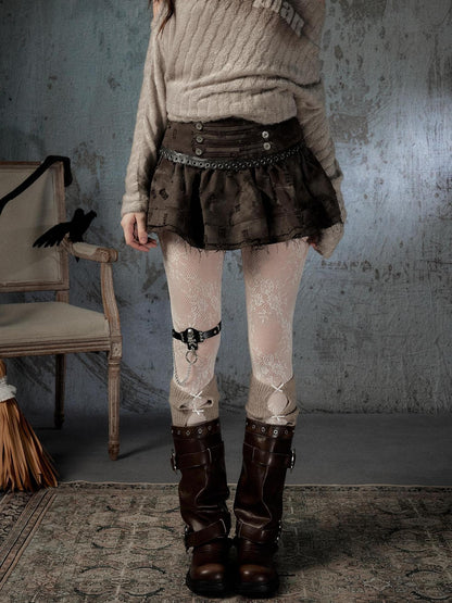 ALL iN plan Vintage Distressed Ruffle A Line Women&