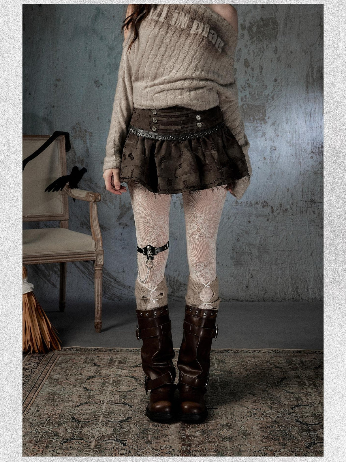 ALL iN plan Vintage Distressed Ruffle A Line Women&