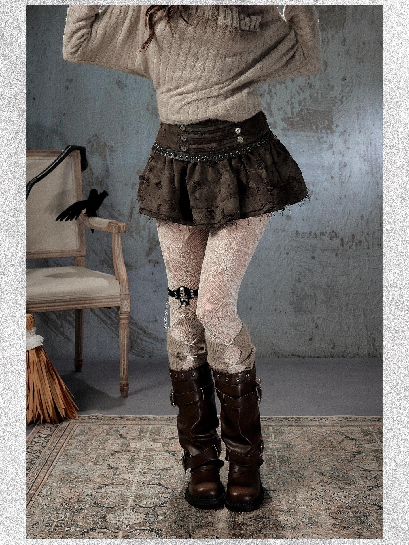 ALL iN plan Vintage Distressed Ruffle A Line Women&