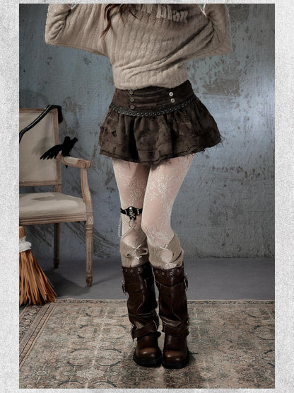 ALL iN plan Vintage Distressed Ruffle A Line Women&