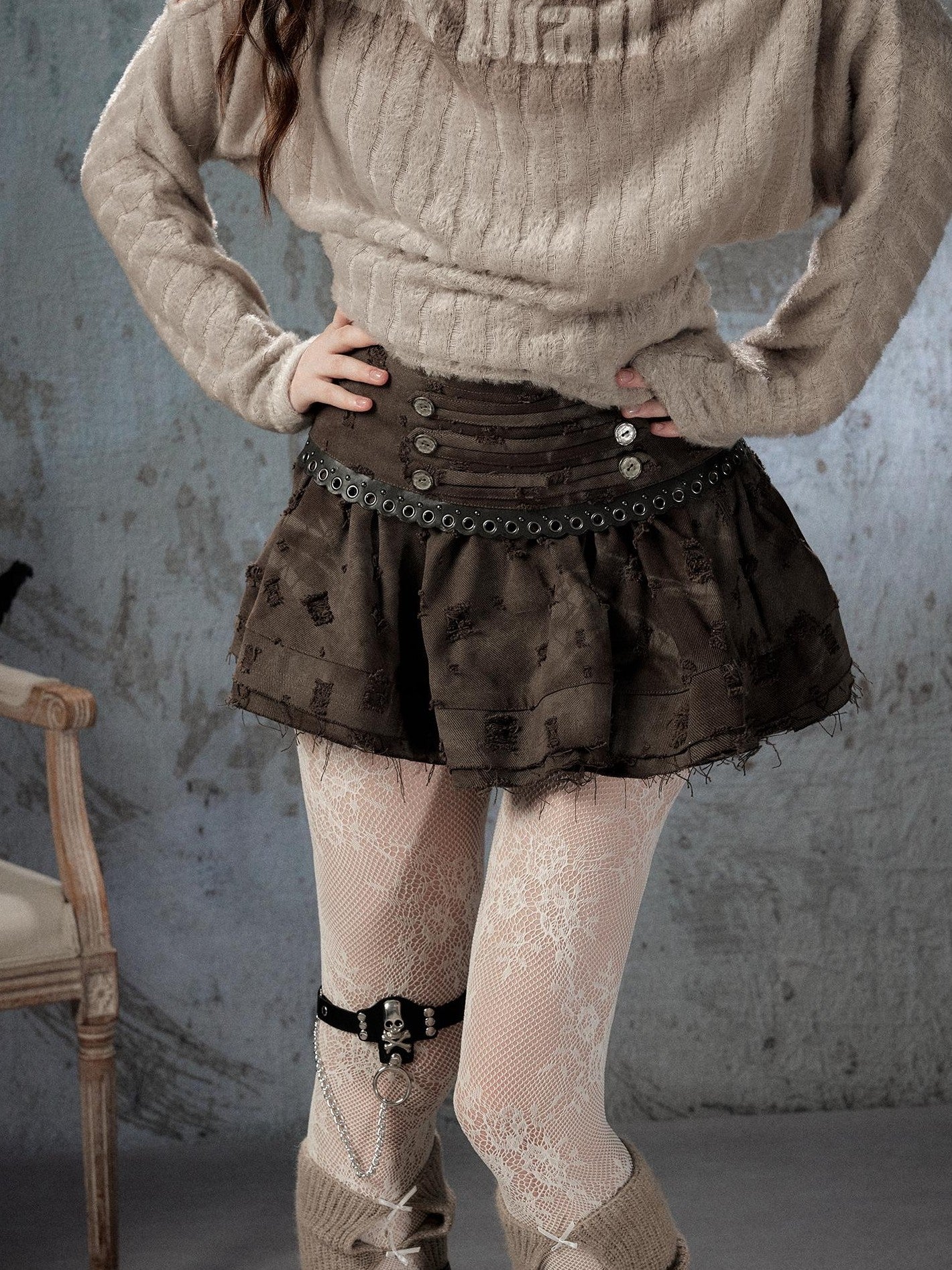 ALL iN plan Vintage Distressed Ruffle A Line Women&