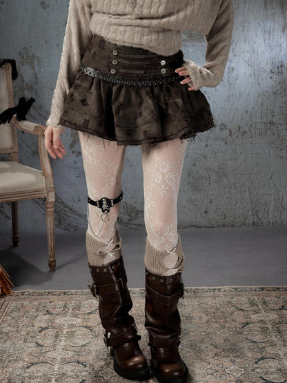ALL iN plan Vintage Distressed Ruffle A Line Women&