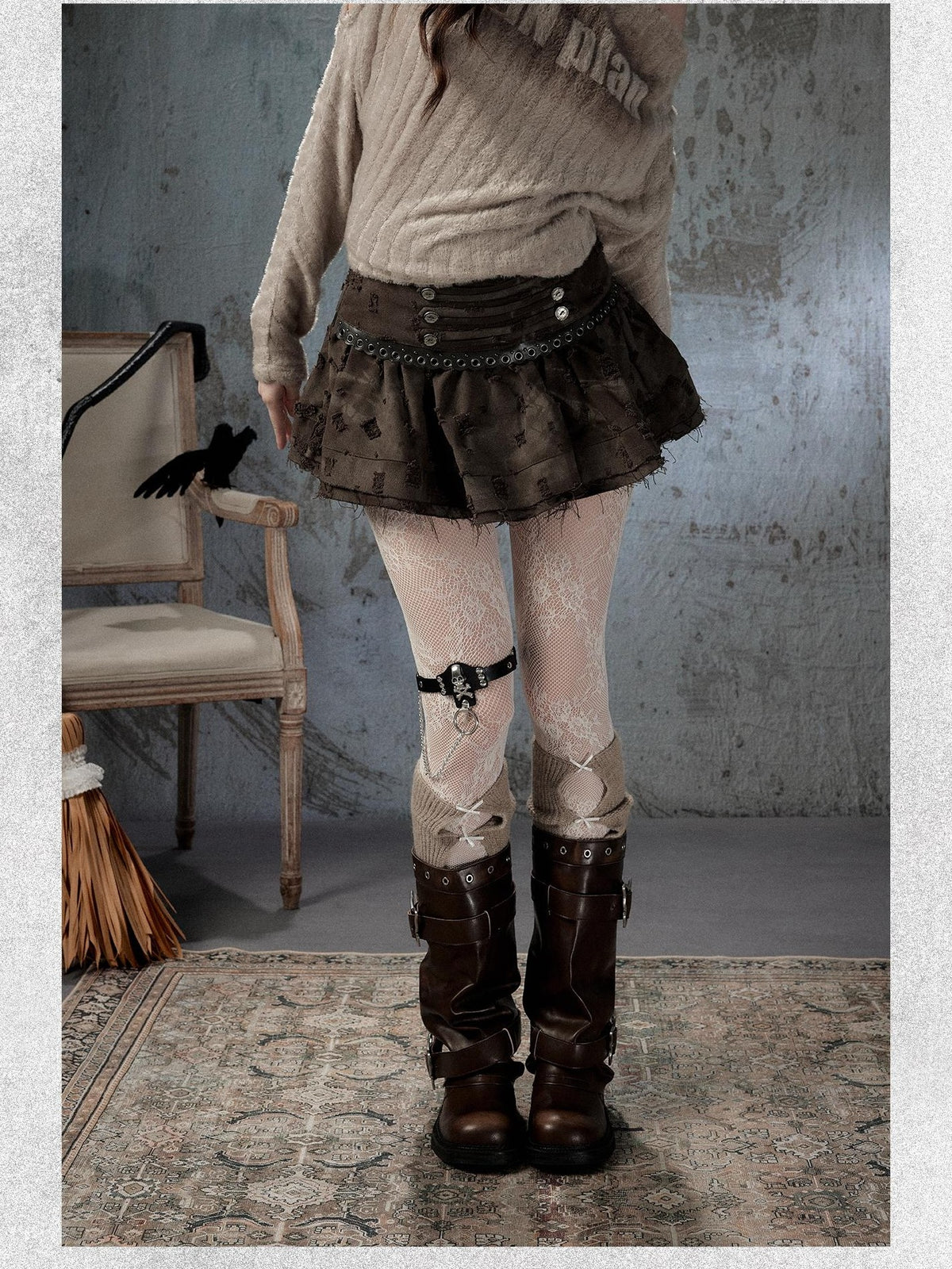 ALL iN plan Vintage Distressed Ruffle A Line Women&