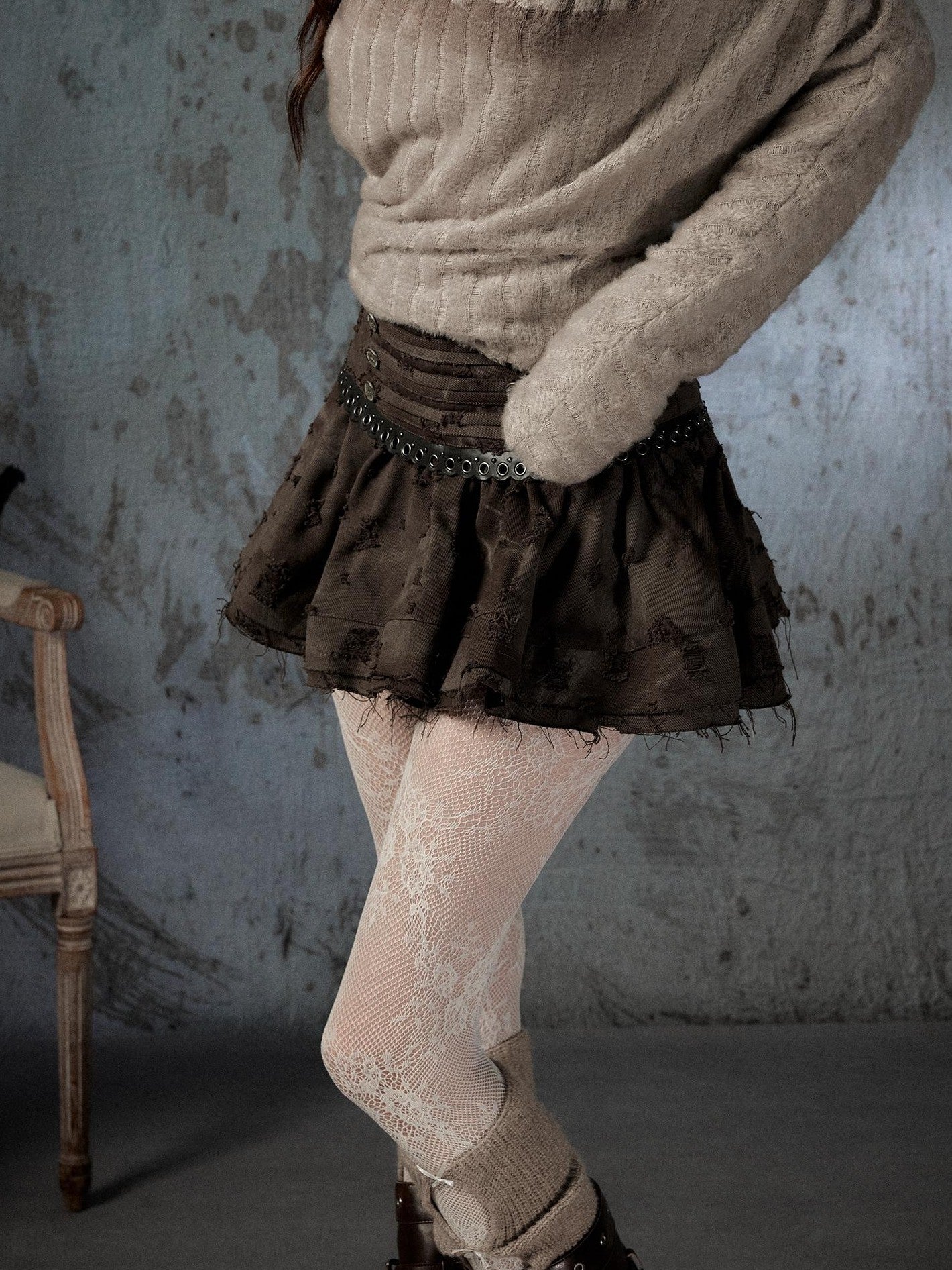 ALL iN plan Vintage Distressed Ruffle A Line Women&