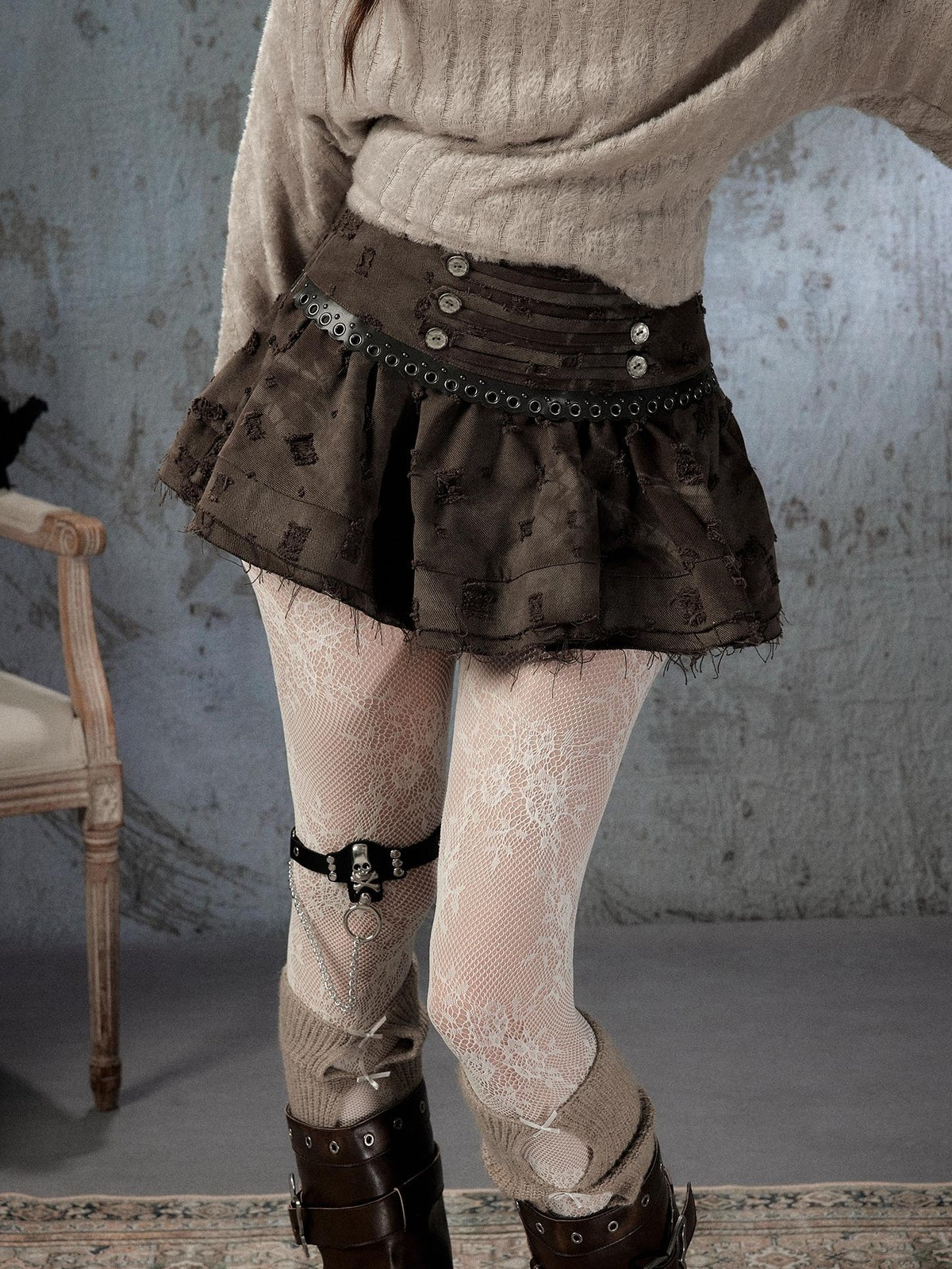 ALL iN plan Vintage Distressed Ruffle A Line Women&