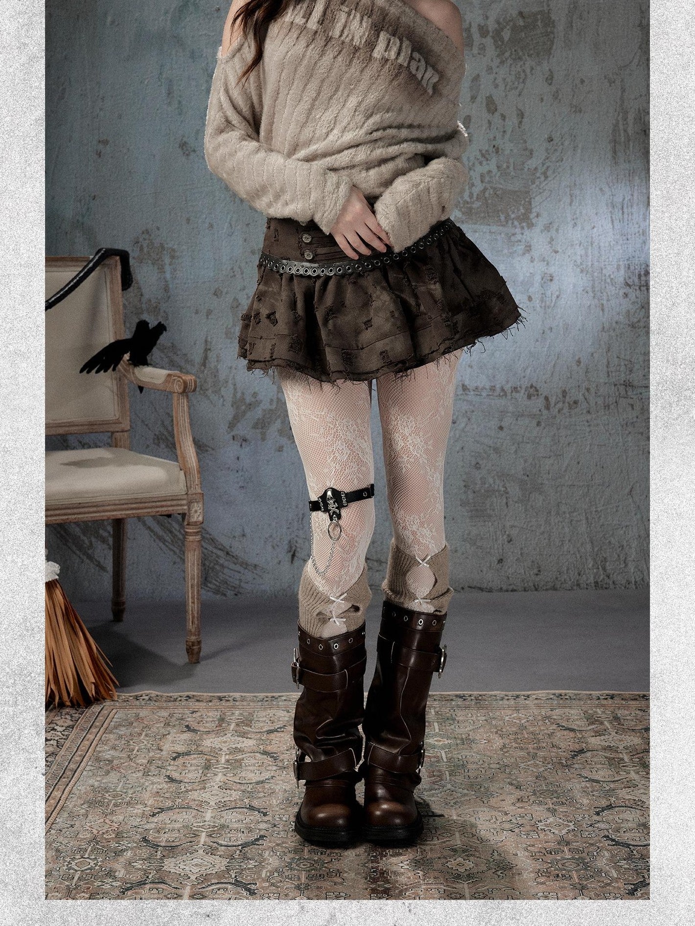 ALL iN plan Vintage Distressed Ruffle A Line Women&