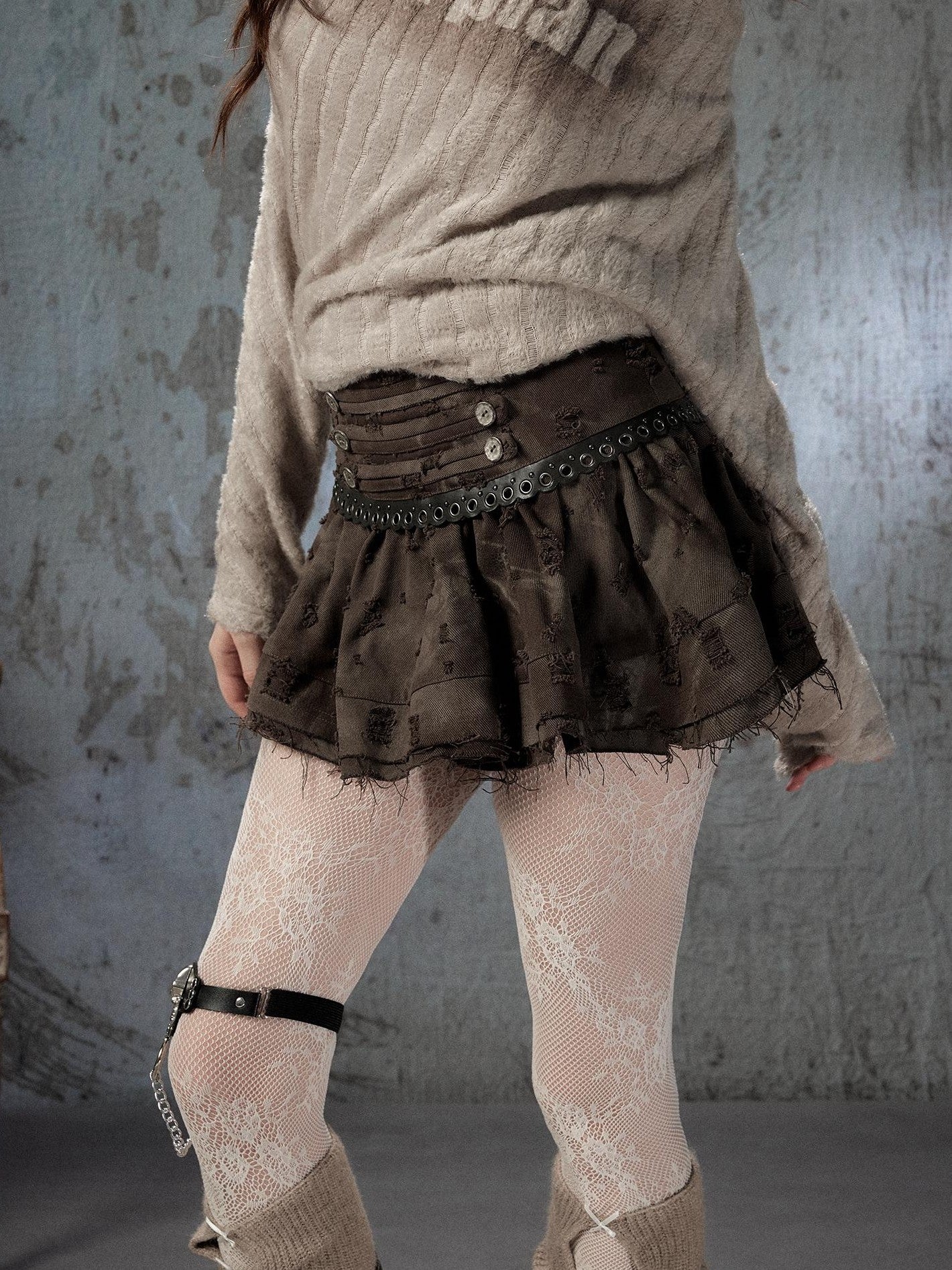 ALL iN plan Vintage Distressed Ruffle A Line Women&