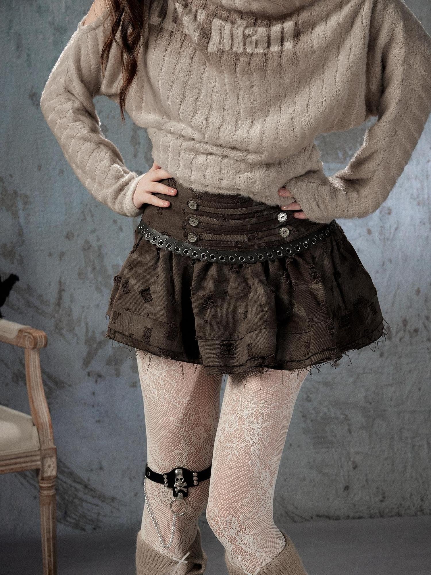 ALL iN plan Vintage Distressed Ruffle A Line Women&