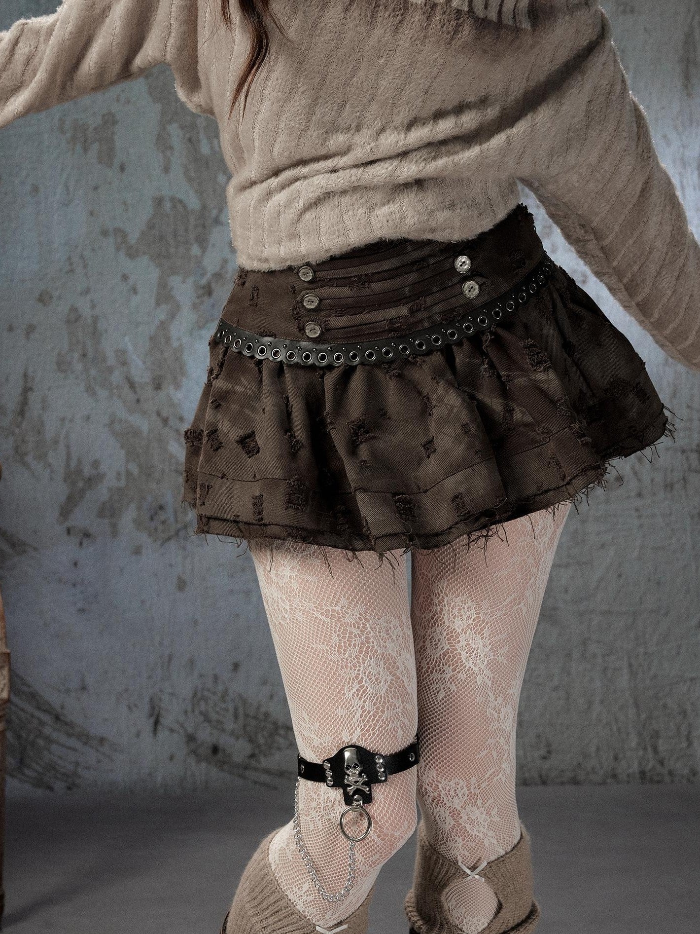 ALL iN plan Vintage Distressed Ruffle A Line Women&