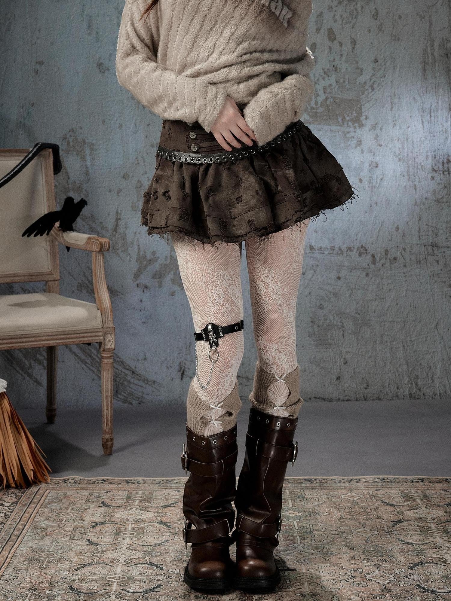 ALL iN plan Vintage Distressed Ruffle A Line Women&
