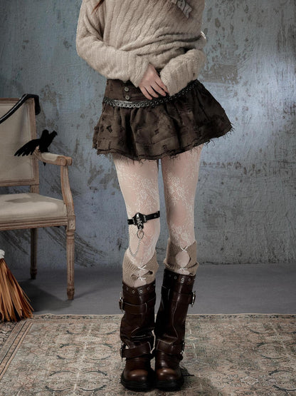 ALL iN plan Vintage Distressed Ruffle A Line Women&
