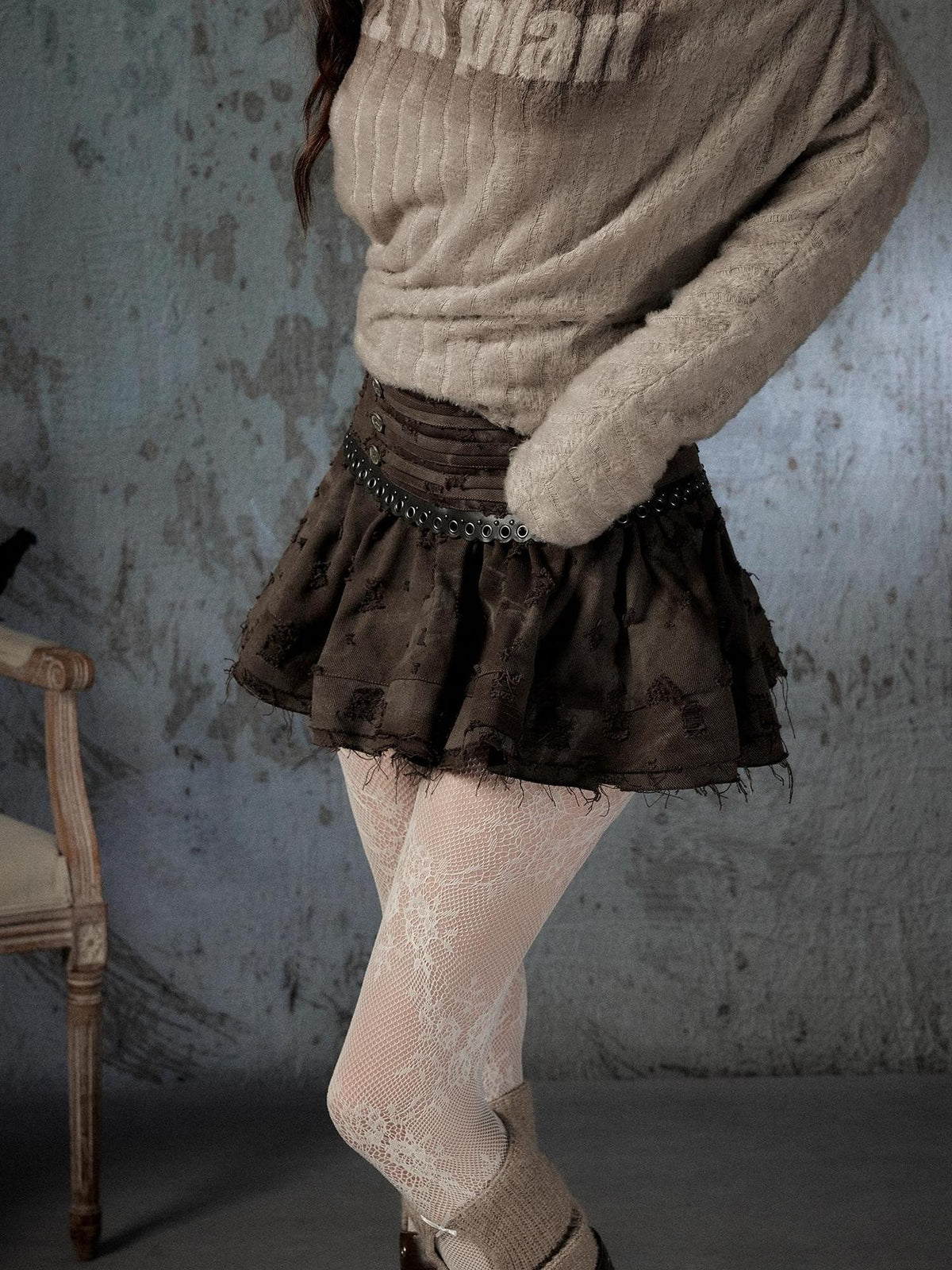 ALL iN plan Vintage Distressed Ruffle A Line Women&