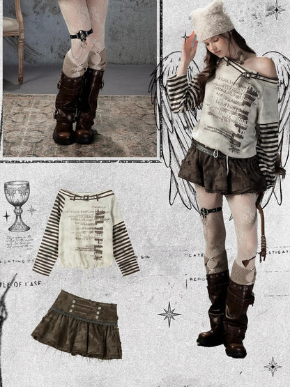 ALL iN plan Vintage Distressed Ruffle A Line Women&