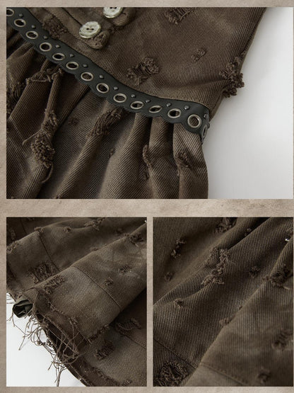 ALL iN plan Vintage Distressed Ruffle A Line Women&